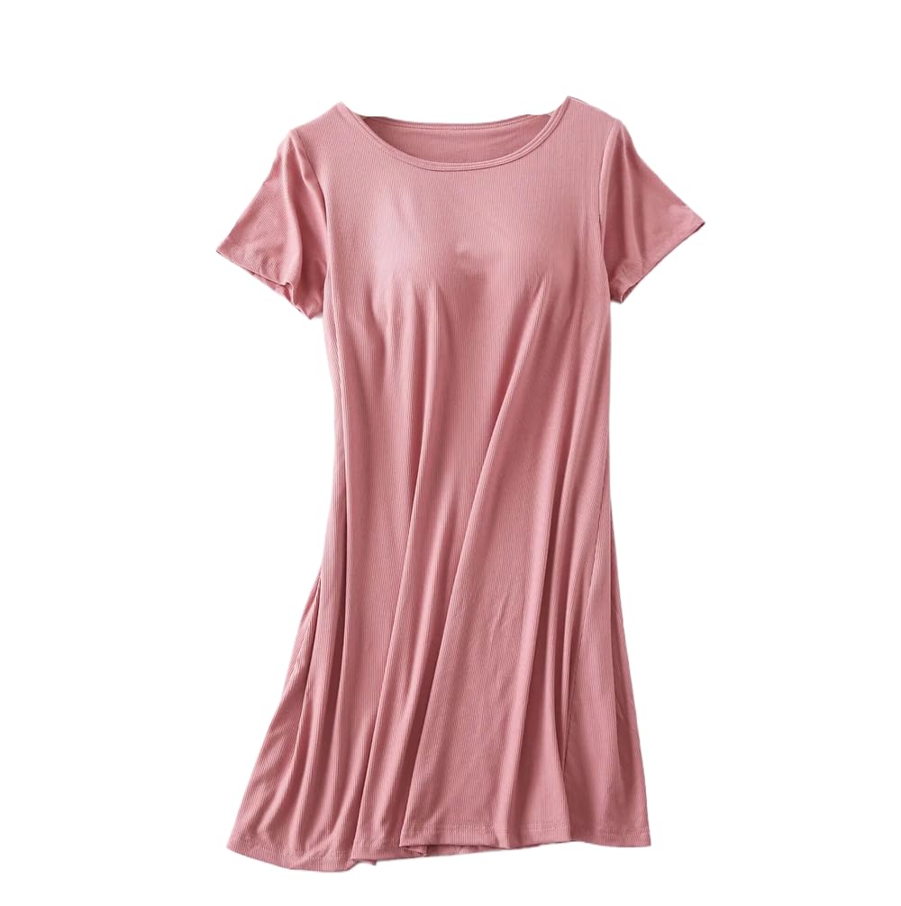 Camisón Para Mujer - Vestido De Noche De Manga Corta Para Mujer, Camisón De Verano Con Almohadillas Para El Pecho, Camisón De Algodón De Talla Grande, Vestido Modal Cómodo, Ropa De Dormir Femen
