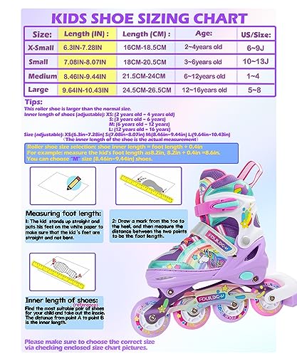Einhorn Inliner für Mädchen Kinder Größen Verstellbar Mit Allen Leuchtenden Rädern Regenbogen...