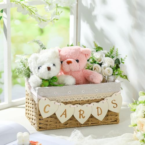 Image of Yaomiao Mini Cards Sign Banner for Card Box Wedding Themed Hanging Banner Decor Party Decoration for Birthday for Basket Table Greeting Photo Props Table Decor, Basket Not Included(Vivid,Wooden)