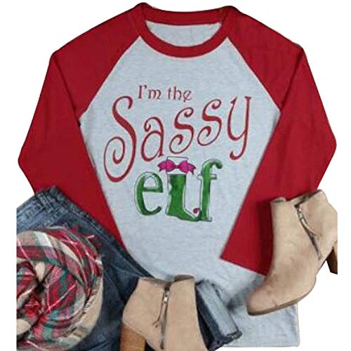Damen Weihnachten Tops Baseball Shirt Brief Druck Langarm Grafik Tee Shirts - Grau - Klein Cover