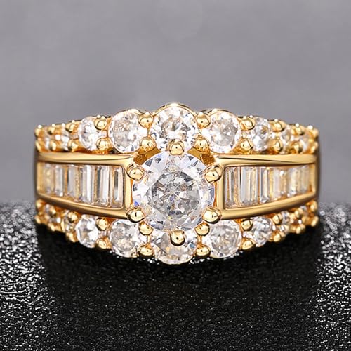 Luxury Lady Gold Color Wedding Bands Rings Fashion Brilliant Cubic Zirconia Accessories for Engagement4