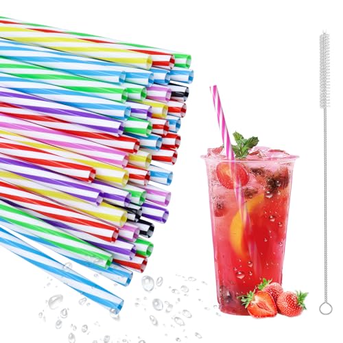 50 Stück Hart Wiederverwendbare Strohhalme, Spülmaschinengeeignet strohhalme plastik, Trinkhalme für Smoothies, Saft, Cocktail, Heißgetränk(0,25 Zoll Durchmesser, 9.05 Zoll lang) (50)