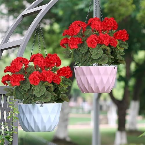 TOCHGREEN Artificial Red Geranium Silk Flowers Outdoor Plant Bush 2 Bundles Faux Flowers Geraniums for Outdoors Floral Home Decor Indoor Garden Patio Porch Vase Grave Cemetary Tabl image 5