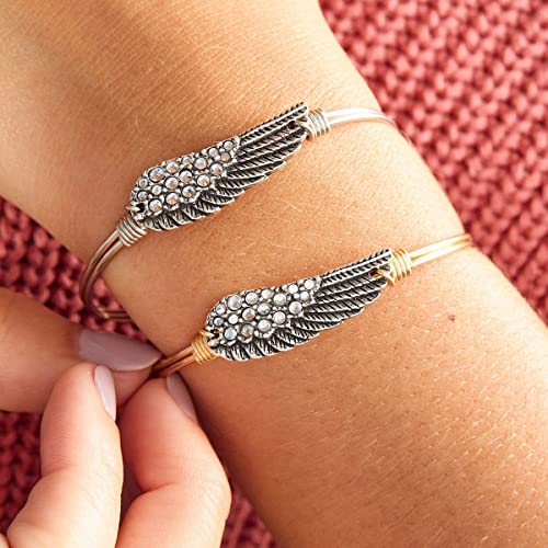 Luca + Danni Crystal Angel Wing Bangle Bracelet, Spiritual Jewelry Gift For Women, Girls, Wear As Single Or For Stacking - Brass Tone Petite Size Made In Usa #TOP5