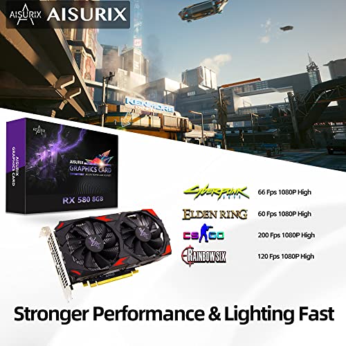Aisurix Radeon Rx 580 Graphic Cards, 2048Sp, Real 8Gb, Gddr5, 256 Bit, Pc Gaming Radeon Video Card For Amd, 2Xdp, Hdmi, Pci Express 3.0 With Freeze Fan Stop For Desktop Computer Gaming Gpu #TOP3