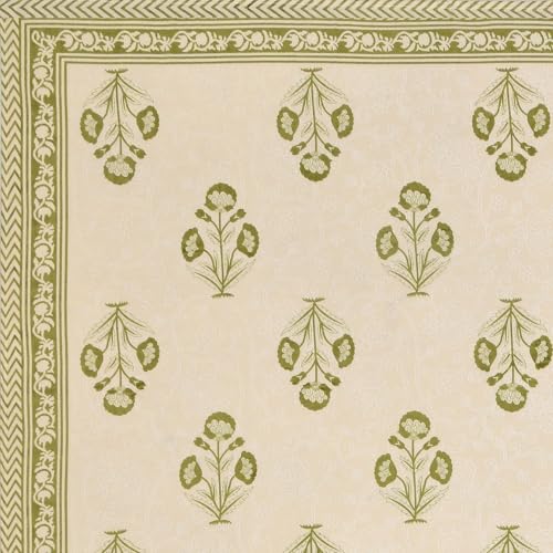 Image of Living Roots Ethnic Jaipur Block Print Double Cotton Bedsheet & 2 Pillow Covers, for Mattress Upto 6 inches Thick, No Colour Bleeding, Leaf Green Colour, King Size 90 * 108 inches, 120TC (611-A)