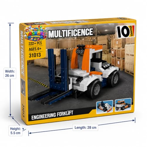 Image of Yashoni Automotive Building Blocks Toy Set for Kids | 10+ Construction Models in one Set| Aircraft, Excavator, Jeep, Car Model Building Kit | Educational STEM Toy | Ages 6+ (Engineering Forklift)