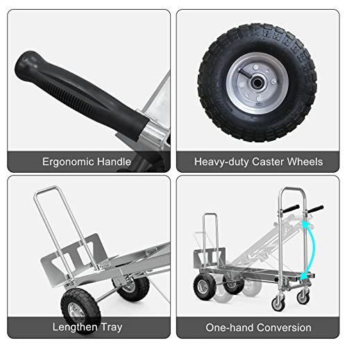 Oarlike Hand Truck,3 In 1 Convertible Dolly Cart, 770 Lbs Capacity Folding Hand Truck 2 Wheel Dolly 4 Wheel Cart Assisted Hand Truck With 10" Pneumatic Wheel #TOP5