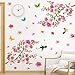 LiveGallery Pink Cherry Blossom Flower Birds Vinyl Art Wall Decal Brown 3D Peel and Stick DIY Tree Branch Wall Stickers Decor for Girls Teens Baby Bedroom Nursery Living Room Home Decoration