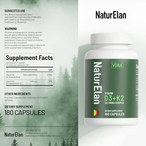 Image of Vitamin D3 K2 - 20,000 IU D3 + 200mcg K2(MK-7), 180 Capsules, Gluten Free | Supports Bone, Immune, Heart & Teeth Health, Non-GMO,Vegan, Third-Party Tested, K2 D3 Vitamin Supplement for Men & Women