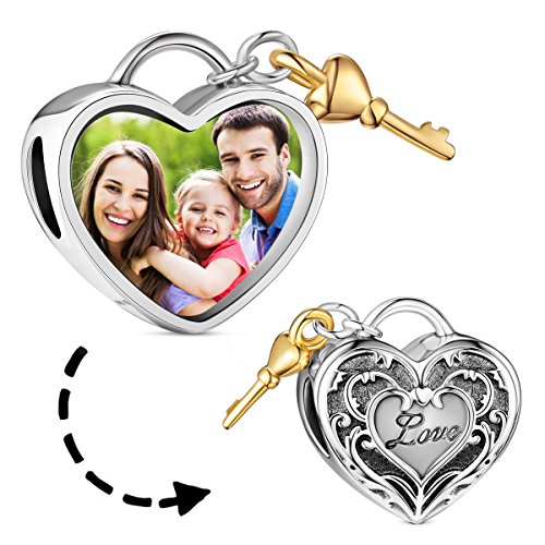 SHEGRACE TinySand Encantos de Cuentas Corazones Dobles Personalizados Fotos Adicionales en Plata de Ley 925 con Circón, Adecuado para Pulsera de Collar