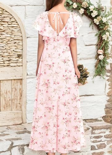 Flutter Sleeve Junior Bridesmaid Dresses for Wedding A Line Summer Chiffon Flower Girl Dress Long with Pockets2