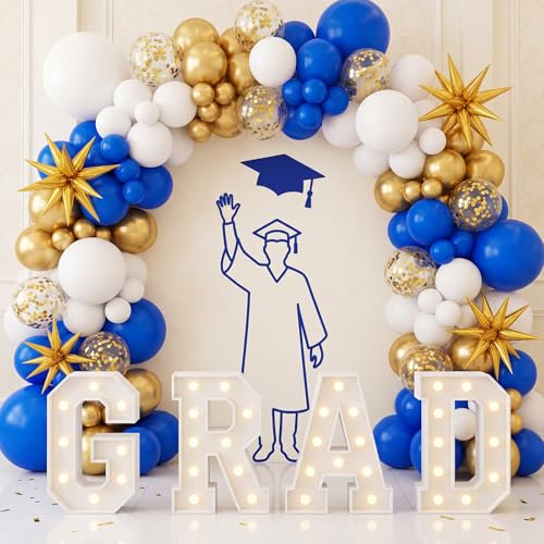 Image of RUBFAC 129pcs Dark Blue Balloons Different Sizes 18 12 10 5 Inch for Garland Arch for Birthday Gender Reveal Baby Shower Graduation Party Decoration