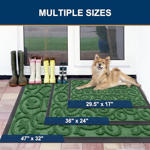 Image of Smiry Welcome Door Mat Outside Entrance, Heavy Duty Trap Dirt and Moisture Easy Clean Low Profile Patio Porch Indoor Outdoor Front Doormat for Entry, 29.5x17 Inch, Green