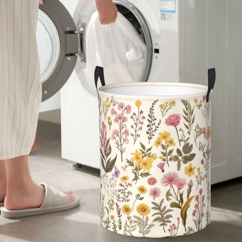 Cqgwzf BLACK-29 Floral Laundry Basket Vintage Flowers And Plants Herbs Laundry Hamper Foldable Waterproof Dirty Clothes Storage Bucket Toys Organizer Bag thumb #6