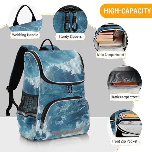 Mochila de mármol azul escolar cómoda para proteger espalda y portátil 4