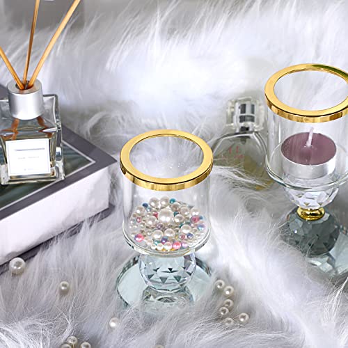 Ownmy Set Of 3 Crystal Glass Candlestick Holders Pillar Candle Holders With Glass Covers, Modern Clear Glass Tea Light Candle Sticks Votive Candle Stands For Table Centerpiece Wedding Decor (Gold) #TOP4