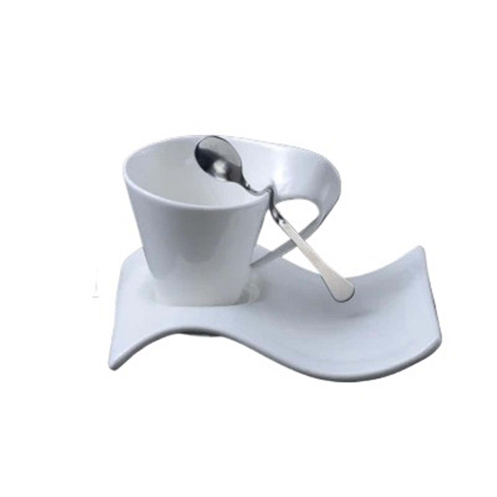 Tazas De Café Juego de taza y platillo de café de cerámica blanca, taza de desayuno con platillo Para Café(300ml+plate+spoon)
