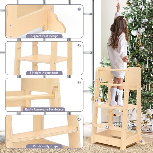 Toddler-Standing-Tower-Adjustable-Height-Toddler-Kitchen-Stool-Helper-Toddler-Step-Stool-with-Safety-Rail-Anti-Drop-Toddler-Learning-Tower-Kitchen-Step-Stool-for-Kids-18-Months Toddler Standing Tower Adjustable Height Toddler Kitchen Stool Helper Toddler Step Stool with Safety Rail Anti Drop Toddler Learning Tower Kitchen Step Stool for Kids 18 Months