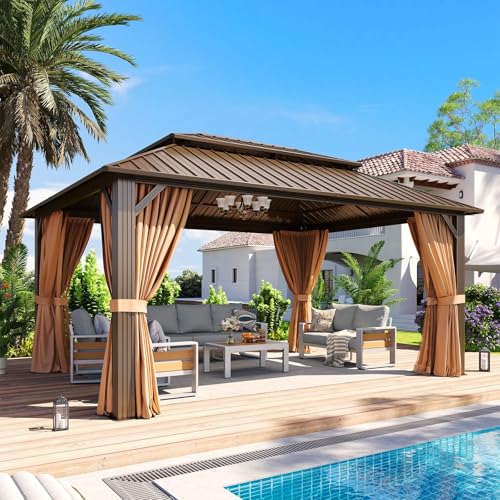 Aoxun Hardtop Gazebo 12×16 Brown