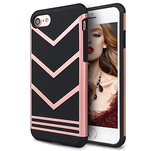 iPhone 8 Case/iPhone 7 Case, Mothca 2 in 1 Classic Sporty [Anti-Slip] Case Rugged Bumper [Shock-Absorption] Case Slim Non-Gap Fit for iPhone 8/7,Compatible with Most Wireless Charger-Rose Gold Black