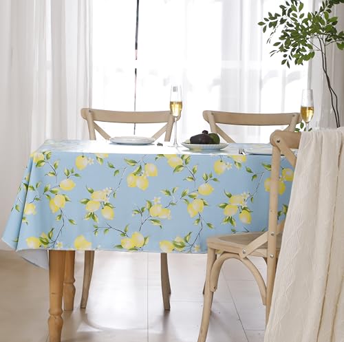Image of Walrus Heavy Duty Vinyl Tablecloth with Flannel Backing Waterproof Oil-Proof Plastic Table Cloth Stain-Resistant Wipeable Rectangle or Square Table Cover for Indoor and Outdoor (Lemon, 60x84 Inch)