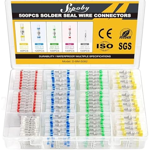 Sopoby 500PCS Solder Seal Wire Connectors, Self Soldering Heat Shrink Butt Connector Solder Sleeve Waterproof Insulated Electrical Butt Splice Wire Terminals for Marine Automotive Boat Truck Cover