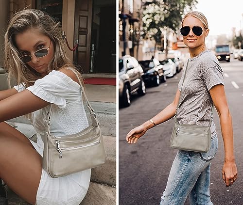 YALUXE Genuine Leather Shoulder Bag Handbag Purse with Multiple Zip Pockets for Women3