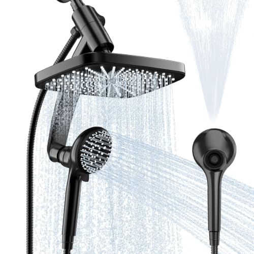 Image of 12 Inch High Pressure Rainfall Shower Head Combo,9 Settings Handheld Shower | Height /Angle Adjustable, 3 Spray Modes, Anti-leak, Built-in Magnetic Docking,Washing Jets,Holder, 59 inch Shower Hose, 1.75GPM