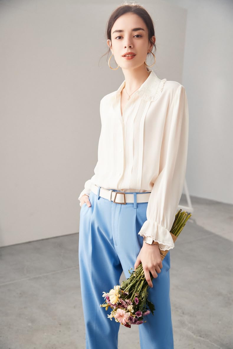 Women's Embroidered White Formal Silk Blouse for Women