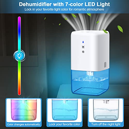 Donatello Dehumidifiers, Ultra Quiet Small Room Dehumidifiers 300 Sq.ft With Defrost & 7 Color Night Light & Auto Off, 39Oz Mini Dehumidifier For Home Bedroom Bathroom Rv Closet Office Kitchen #TOP4