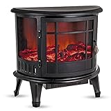 FiNeWaY Electric Stove Heater with Log Burner Flame Effect Fire – 1800W, Black – Freestanding Fireplace with Wood Burning LED Light – Adjustable Temperature & Flame Panoramic Design With Large Window