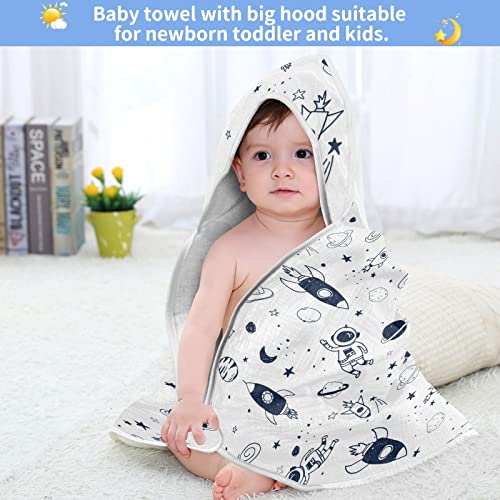 Image of Space Pattern Baby Towel 100% Cotton Hooded Towels 30x30 Inch Ultra Soft and Absorbent Bath Towels for Babies, Perfect for Boys Girls