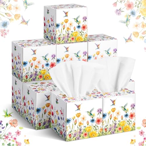 Image of Fourluoo 12 Pack Fall Floral Facial Tissues Cube Boxes, 600 Sheets 3 Ply