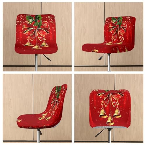 Image of Bar Stool Covers with Backs Dining Room Square Swivel Barstool Chair Seat Set of 2 Christmas Bells Red Non-Slip Counter Height Chair Covers Xmas Decor