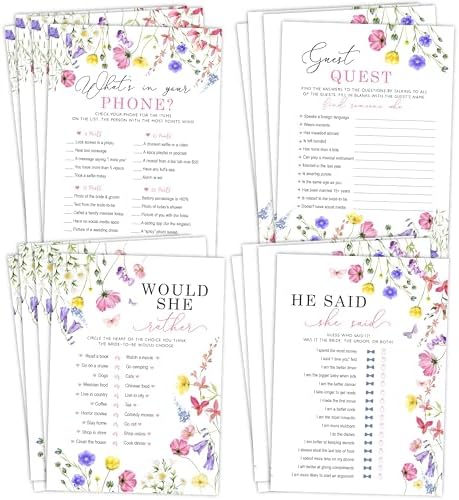 Bridal Shower Game Bundle – 4 Floral Games Included for 30 Guests...