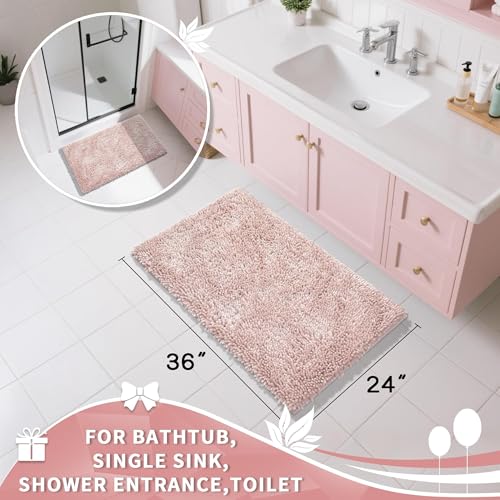 Image of Yimobra Large Bathroom Rug Non Slip 36x24 Inch, Extra Thick Soft Absorbent Chenille Bath Mat, Machine Washable Quick Dry Bath Rugs for Bathroom Floor, Tub and Shower, Home Decor Accessories, Pink