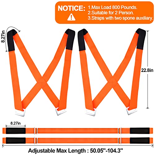 Image of Moving Straps, 2-Person Lifting and Moving System Shoulder Belt for Carry Heavy Furniture, Appliances, Mattresses, Easily Secure to Lift Heavy Objects up to 800 lbs(Orange)