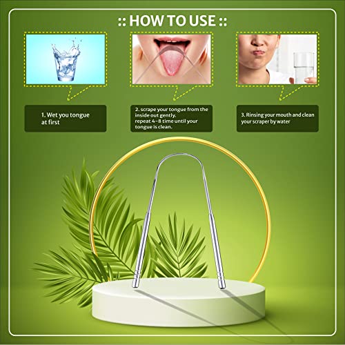 Image of oral care steel Tongue cleaner long handle 13 x 5 x 1 cm for Adults and Kids Pack of 3