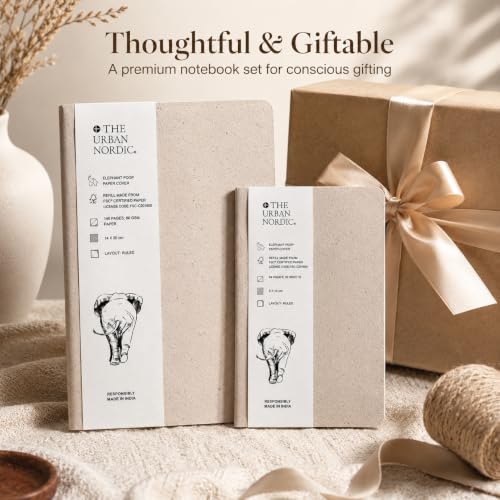 Image of I Set of 2- Large (160 Pages) and Mini (64 Pages) Size Elephant Poop Paper Cover Notebook Pack I 80 GSM Ruled Pages- FSC Certified Eco-Friendly I Gifts for Him Her