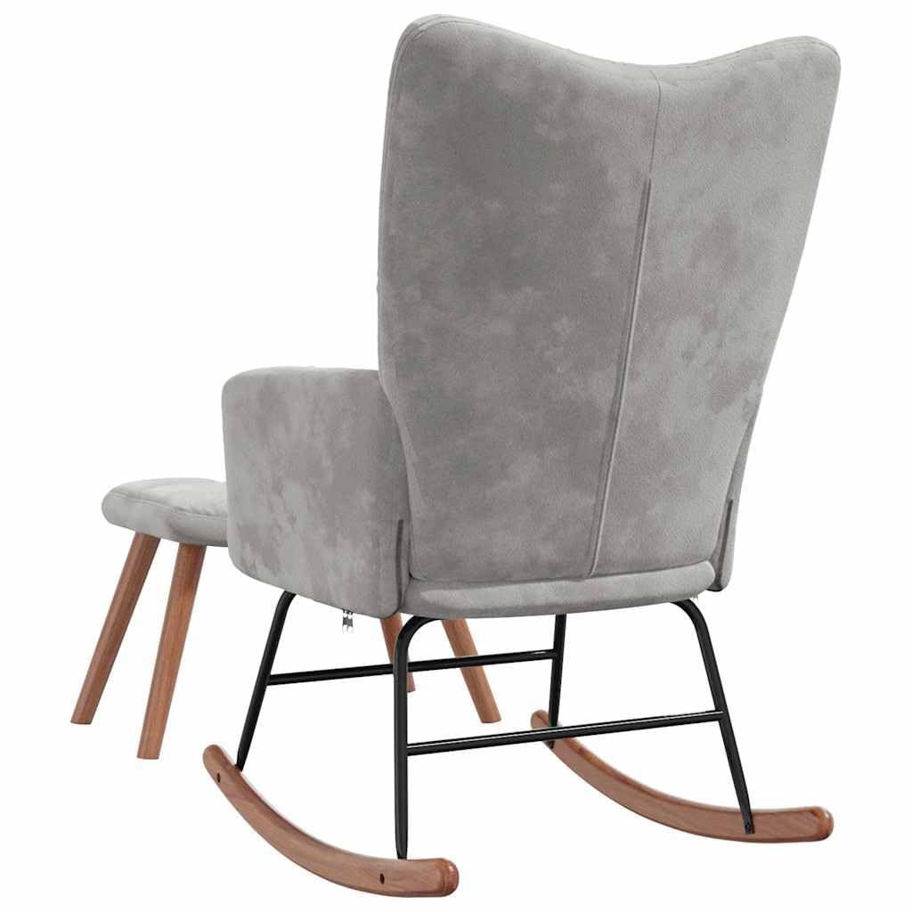 Mecedora moderna para interior con taburete, mecedora con estructura de acero y acolchado grueso, silla de relax con suave terciopelo gris claro
