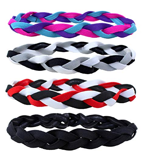 TENGFENG Sports Headband 4pcs Girls No Slip Grip Braided Sweatband Teens Elastic Hair Bands