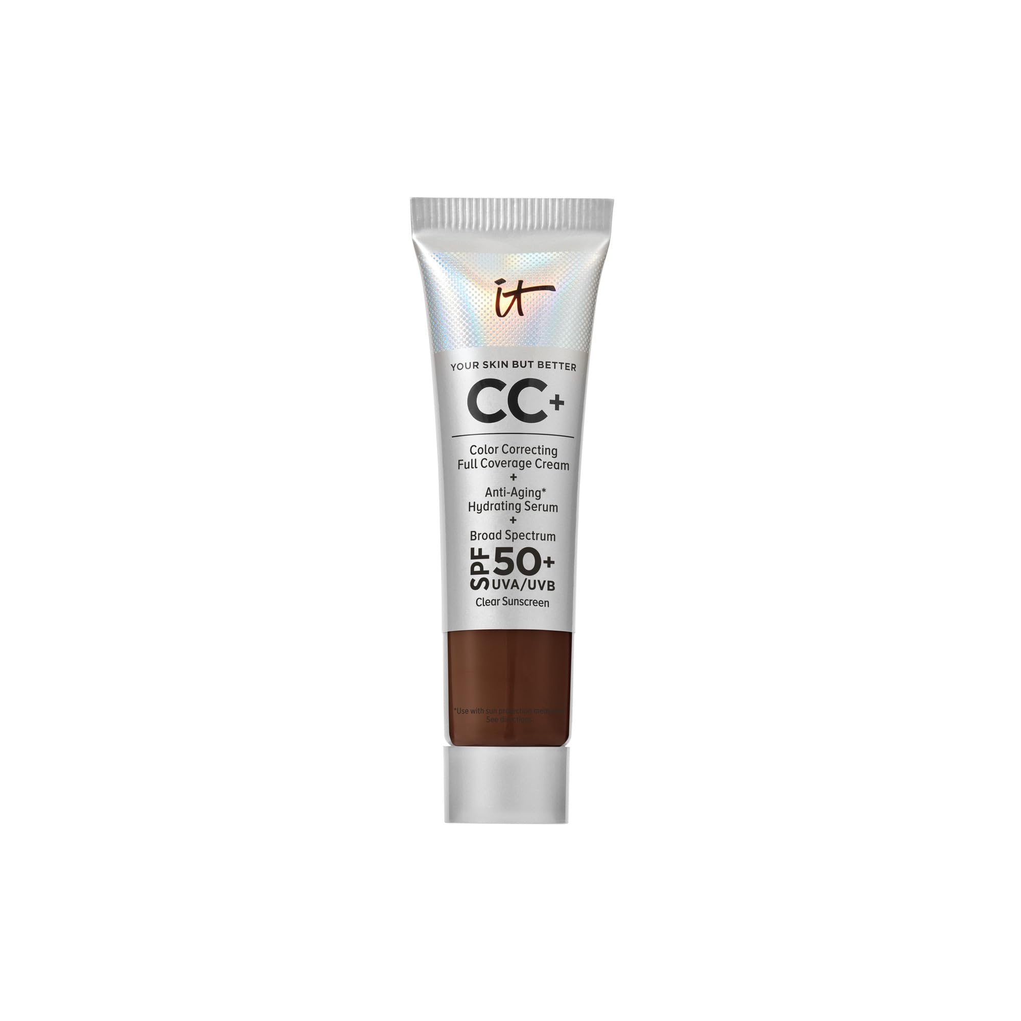 IT Cosmetics CC+ Cream Travel - Natural Full Coverage Foundation With SPF 50+, Color Corrector & Anti-Aging Hydrating Serum, Hyaluronic Acid + Peptides, Up To 24H Wear, All Skin Types- 0.4 fl oz