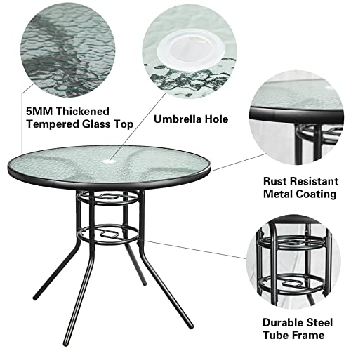 35.4"Outdoor Bistro Table Round Patio Dining Table Coffee Table Side Table With Umbrella Hole, Outdoor Indoor Banquet Furniture With Metal Frame And Glass Top For Garden Backyard Porch Lawn Deck,Brown #TOP3
