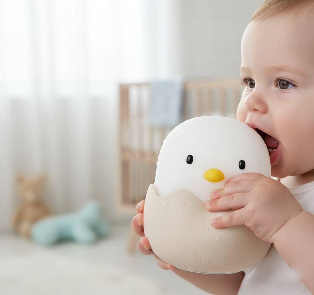 Shopia Luz Bebe Nocturna Quitamiedos Infantil de Silicona - Lampara Pollito Táctil, Recargable y Portatil con Luz Calida Regulable para la Habitacion del Bebe