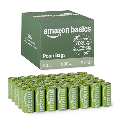 Amazon Basics Sacchetti per Escrementi e Rifiuti di Cani in Materiale Riciclato Senza Dispenser, Inodori, 600 Sacchetti (40 Confezioni da 15 Sacchetti)