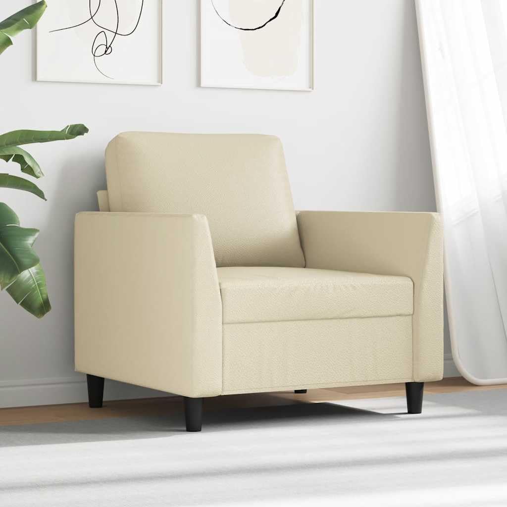 Sillón de piel sintética color crema, 80 x 77 x 80 cm, pequeño sofá con estructura de metal, diseño moderno, resistente y cómodo, para salón, dormitorio, oficina
