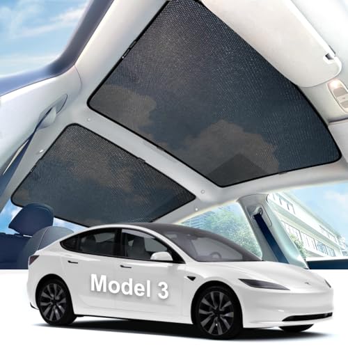 Image of 2-in-1 Foldable Sunshade Roof for Tesla Model 3 Highland 2024-2026, Lightweight Mesh Glass Roof Sun Shade, UV Heat Insulation Front & Rear Sunroof Windshield Cover