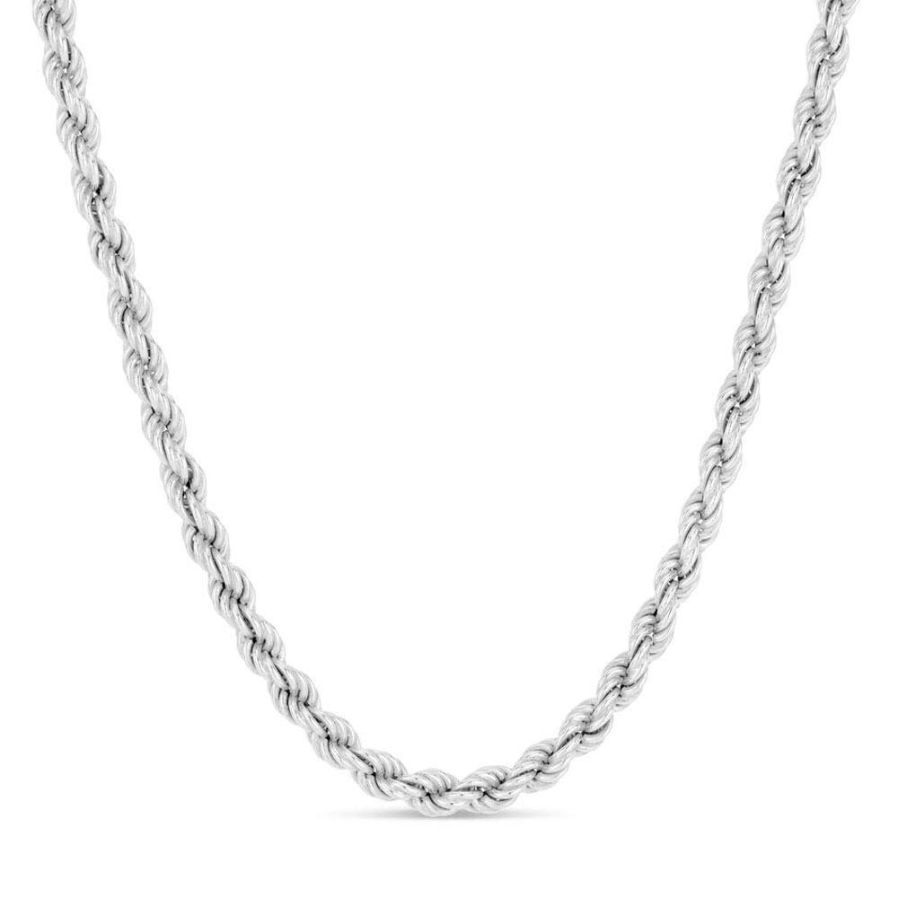 ARGENTO REALE Sterling Silver Diamond Cut Rope Chain Necklace, 1MM 2MM 3MM 4MM 5MM 6MM 7.5MM Braided Rope Chain Necklace, 925 Sterling Silver Necklace