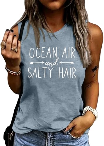 BANGELY Beach Tanks Women Beach Shirts Ocean Air and Salty Hair Tank Funny Cruise Summer Sleeveless...